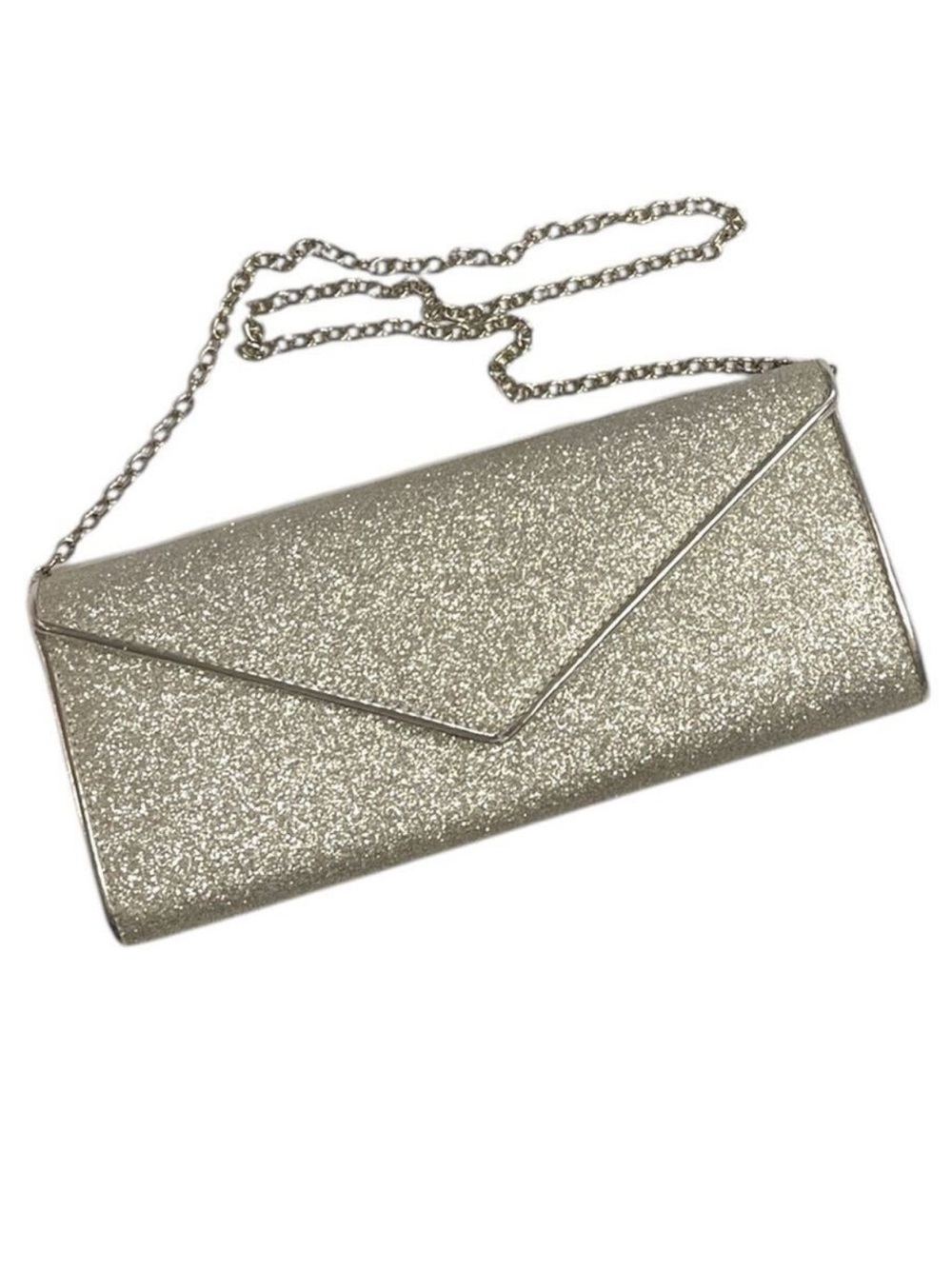 ALDO Silver Glitter Envelope Clutch Evening Bag Chain Strap Party Purse
